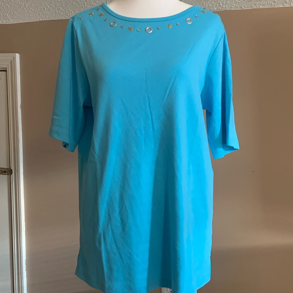 Quacker Factory Short Sleeve Tee with Stud Detail